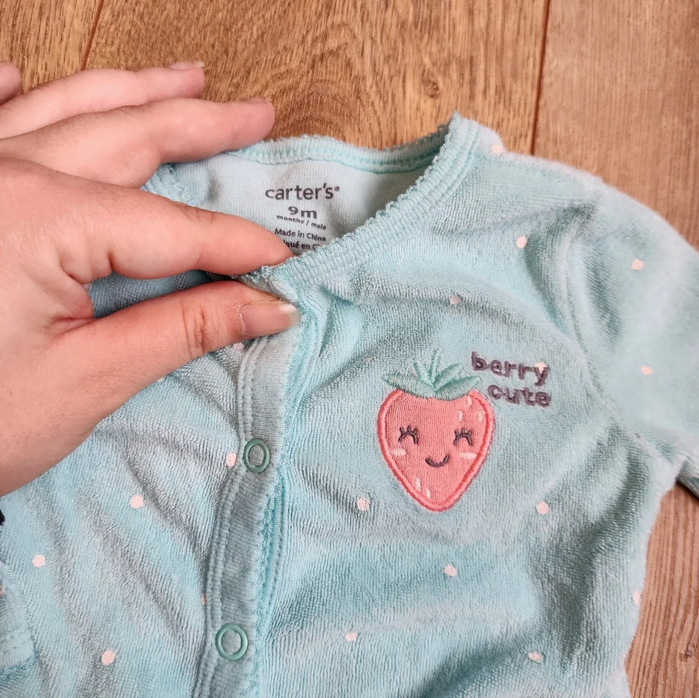 9m Carter's Terry Cloth Strawberry Footie pjs